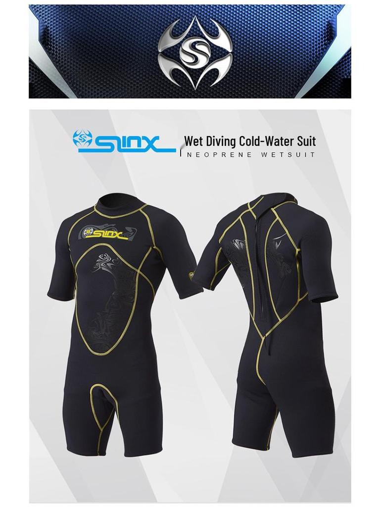 SLINX Men's 3mm Short Sleeve Wetsuit with Back Zipper, High-Quality Fabric for Warm Scuba Diving