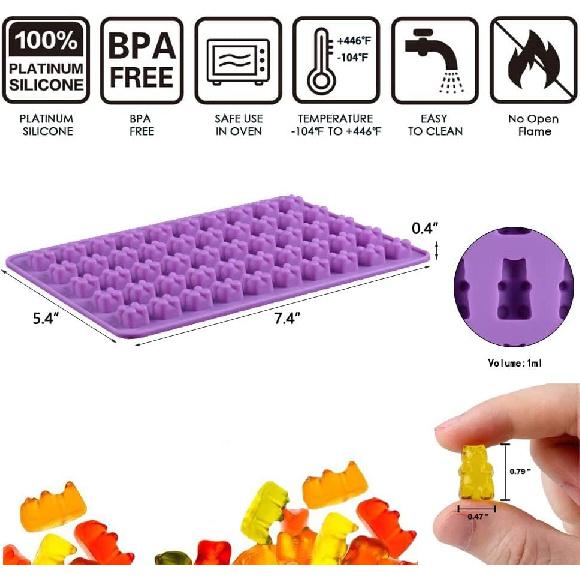 Gummy Bear Silicone Mold Mini Cute Bear Shaped Candy Mold 2PCS-50 Cavity Gummy Bear Chocolate Mold Non Stick Food Grade Ice Cube Trays Jelly Mould
