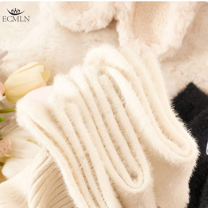 Women's Mink Velvet Socks Mid-tube Autumn and Winter Plush Thickened Socks Furry Love Black and White Sleep Plush Socks