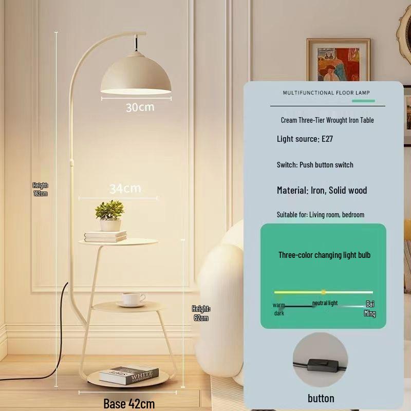 Nordic Cream Floor Lamp with Shelf - Modern Living Room, Study, Bedroom & Bedside Vertical Table Lamp