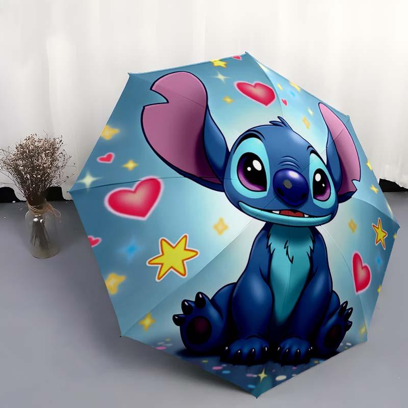 Disney Stitch Automatic Open/Close Umbrella - UV Protection Cute Umbrella with Cute Stitch Design, Portable 3-Fold Compact Umbrella