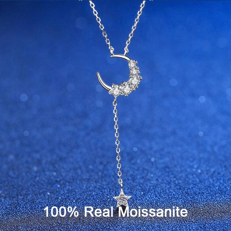 D färg 0.4CT Moissanite Star Moon hänge för kvinnor 45 cm Sparkling Lab Skapad diamant 100% 925 Sterling Silver Halsband