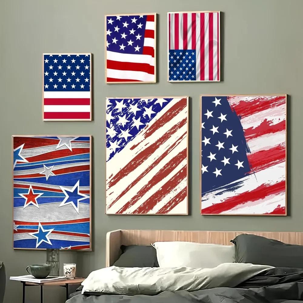 1pc American USA flag  Poster Paper Print Home Bedroom Entrance Bar Cafe Art Painting Decoration