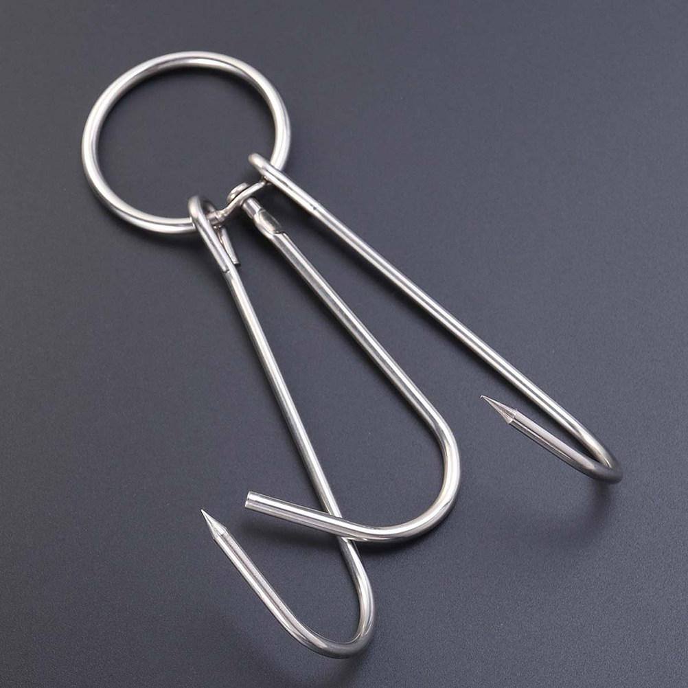 6Pcs Stainless Steel Double Hooks 3.5cm Diameter 24.5cm Length Rust-Proof Meat Hooks for Roast Hanging Drying Smoking Butcher