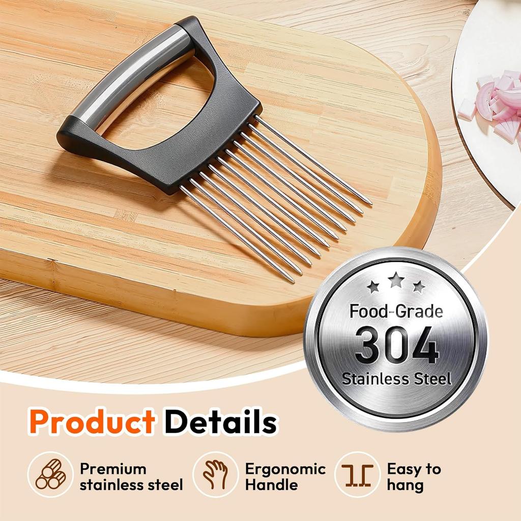 Onion Slicer, Stainless Steel Onion Holder for Slicing with Protective Case, Onion Cutter Tool for Meat Lemon Potato