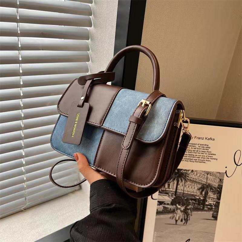 Niche Design Sense Splicing Oblique Span Bag Bag Popular High-End Sense Small Square Bag
