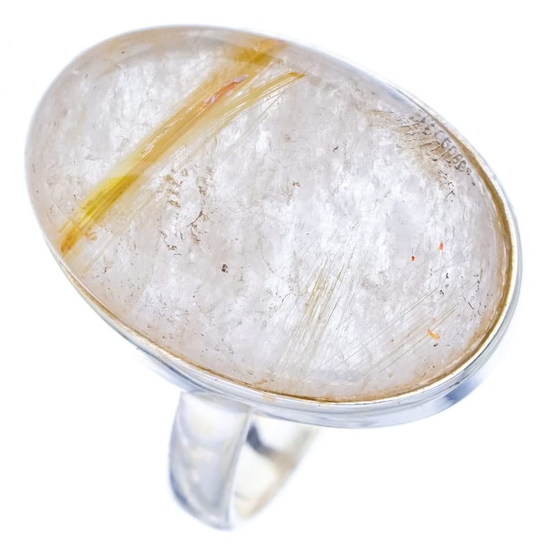 

StarGems® Natural Golden Rutile Handmade 925 Sterling Silver Ring 7.75 F1206