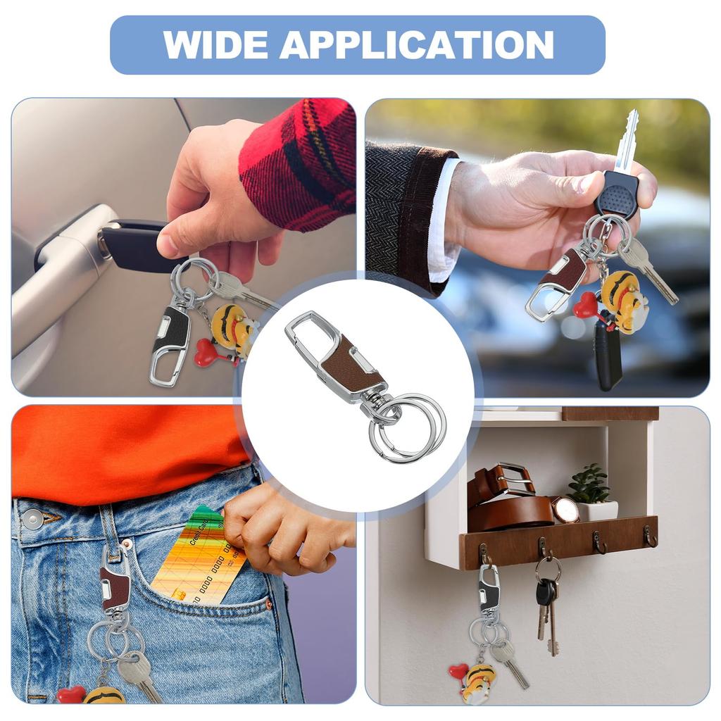 Carnay Keychain Detachable Leather Keyring Stainless Steel Buckle Keychain [uxcell] 2-Pack (Brown 2-Pack)