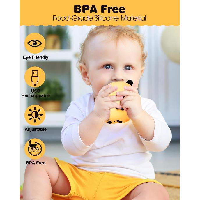 Recolte Panda Night Light for Kids - 3-Level Dimmable, Rechargeable LED Silicone Lamp | Squishy Nursery Light with Timer | Safe Night Light for Baby