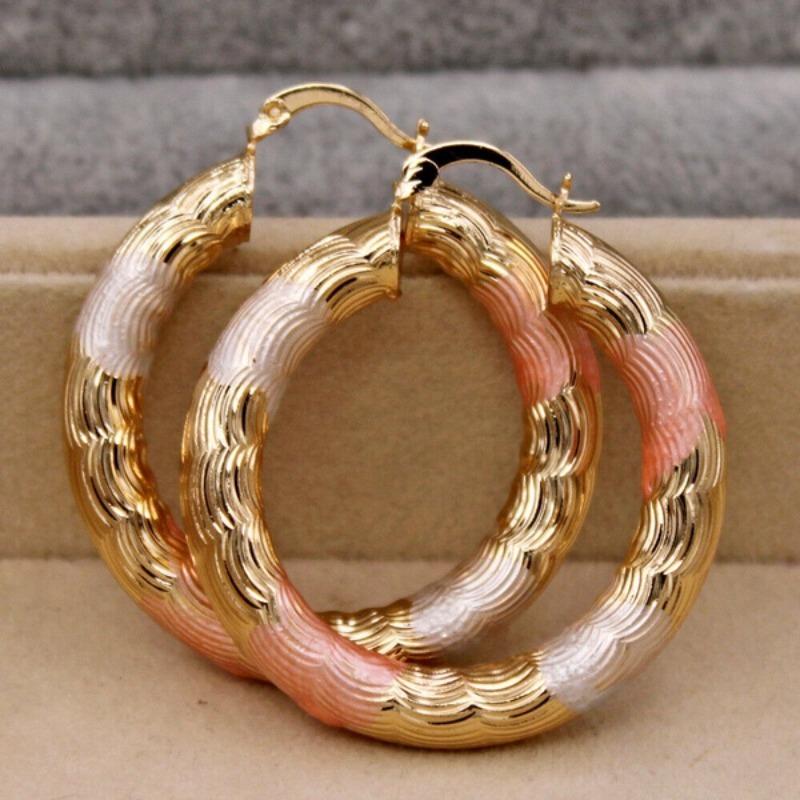 Fashion Round Gold Plated Copper Hoop Earrings For Women New Vintage Jewelry Wedding Anniversary Party Gifts Acessories
