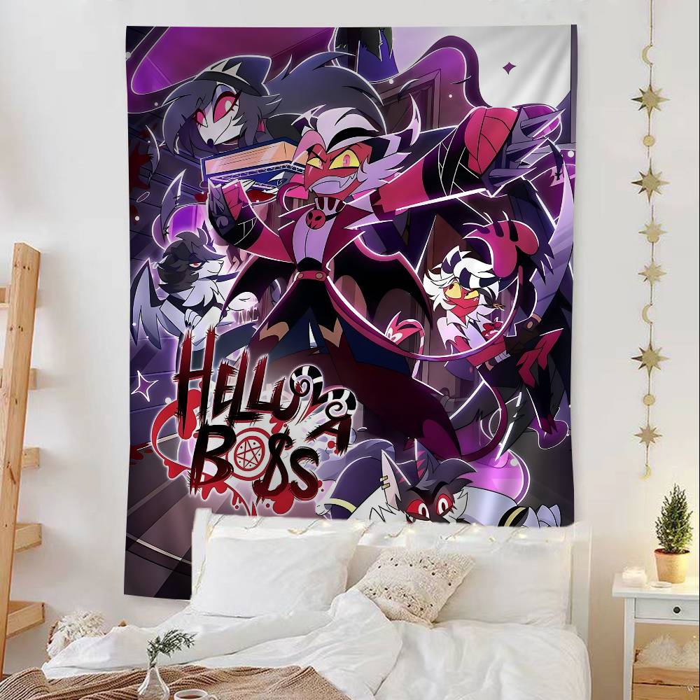 

Cartoon HHelluva Boss Classic Anime Tapestry Hippie Flower Wall Carpets Dorm Decor Wall Hanging Home Decor 74x94cm(29x37in)