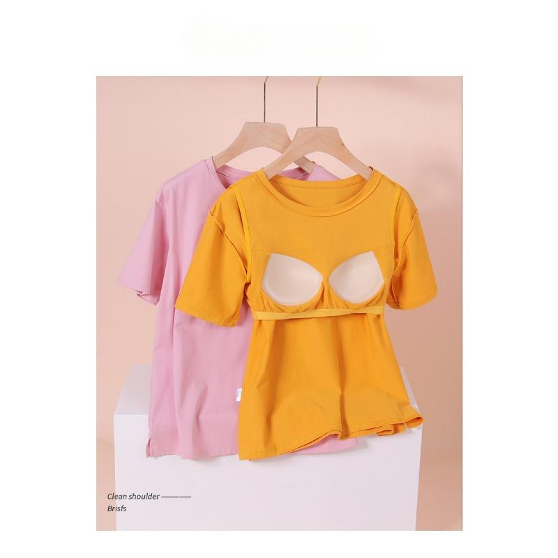 Summer Loose Top and Home Wear with Chest Pads Short Sleeves and One Piece