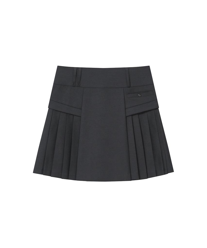 Miseki Seoul Side Pleats Line Midi Skirt Charcoal