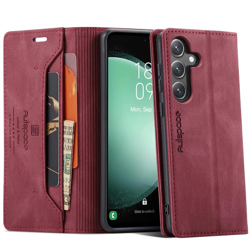 Premium Vintage Leather Wallet Case for Samsung Galaxy S24 FE - Flip Cover with Card Slots, Shockproof Retro Style (4 Colors)