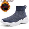 Womens Platform Sock Shoes New Fashion Casual Sneakers Winter Plush Womens Cotton Shoes Lightweight Womens Slip On Sock Trainers