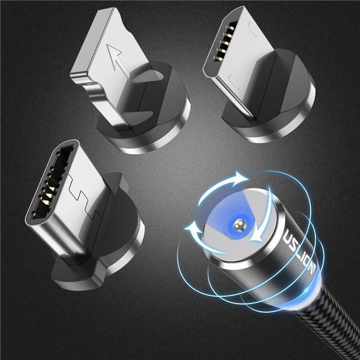 Магнитный кабель 3 в 1 1 м для iPhone X Samsung с нейлоновой оплеткой для освещения — фото 4