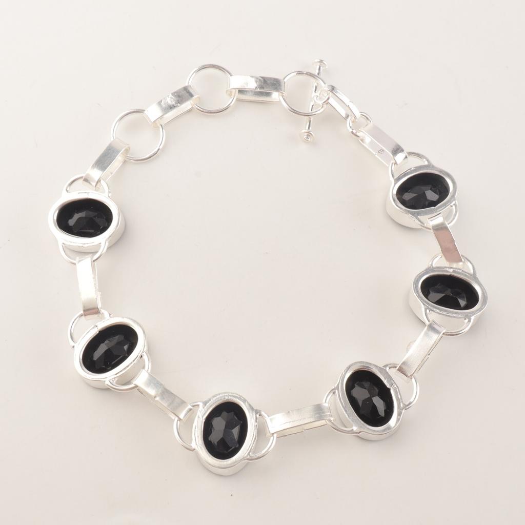 Sällsynt Svart Onyx Ädelsten 925 Sterling Silver Smycke Kedja Armband 9" För Flickor RB-6-
