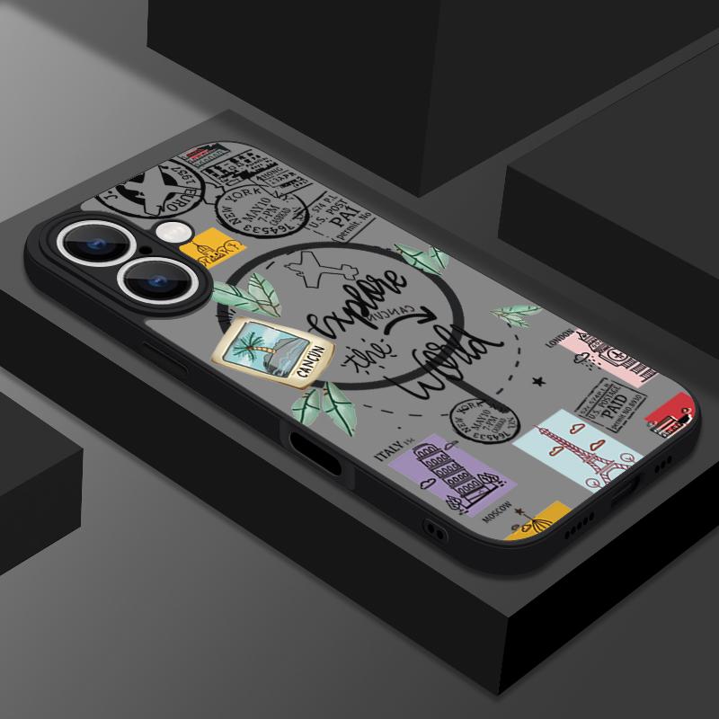 Airplane Landmark Label Case For iPhone 16 Pro Max Coque iPhone 16e 15 14 13 Pro Max 17 Air Magnetic For Magsafe Wireless Charge