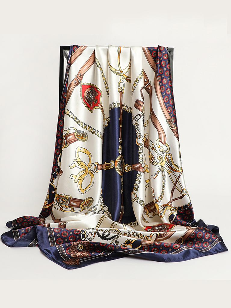 Fashion 90cm Square Silk Scarves Women Hijab Satin Print Kerchief Femme Head Scarf Foulard Bandana Beach Pareo Shawl Wrap Hijab