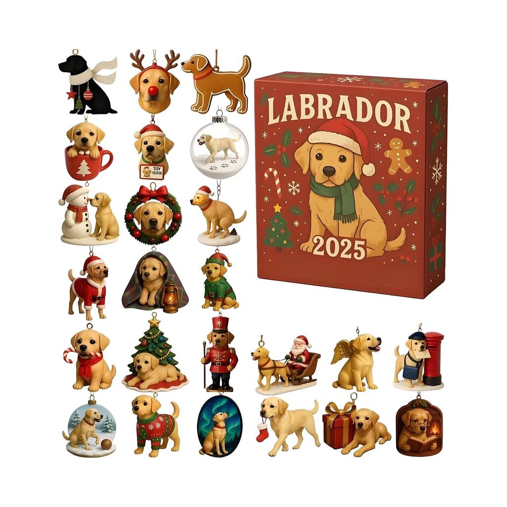 2025 Labrador Advent Calendar 24pcs 2D acrylic holiday cute dog ornaments Christmas tree 2D flat Dog pendants Christmas gift