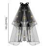 2 Tier Veils for Brides Womens Layered Black Tulle Short Wedding Veil Veil with Bow Wedding Halloween Cosplay Party