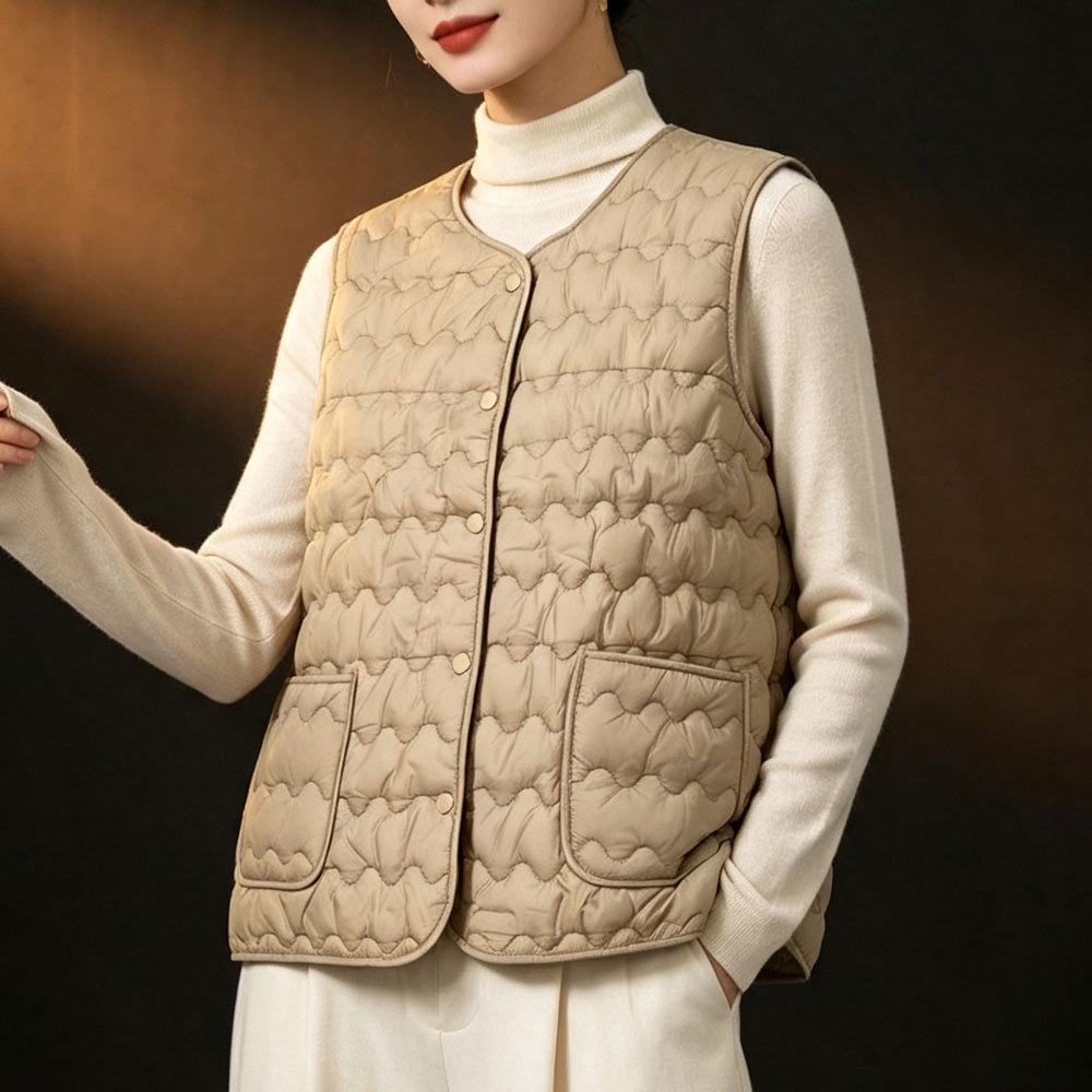 Women's 2025 Collarless Cotton Vest - Autumn/Winter Large Size Round Neck Waistcoat