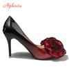 Fashion Aphixta 3.93inch Heels Pointed Toe Pumps Women Flower Thin High Heel Shoes Gradient Discolor Patent Leather Wedding Shoes Woman