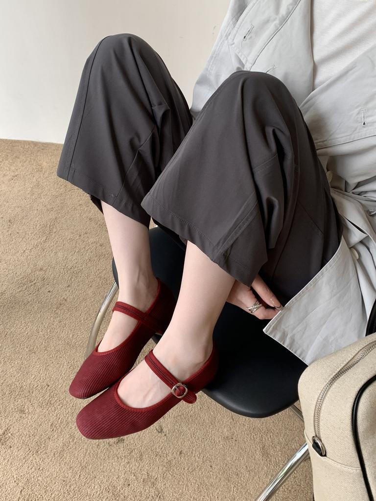 Japanese princess shoes 2025 new one-word mixed flannel Mary Jane single shoes woven shoes flat single shoes women