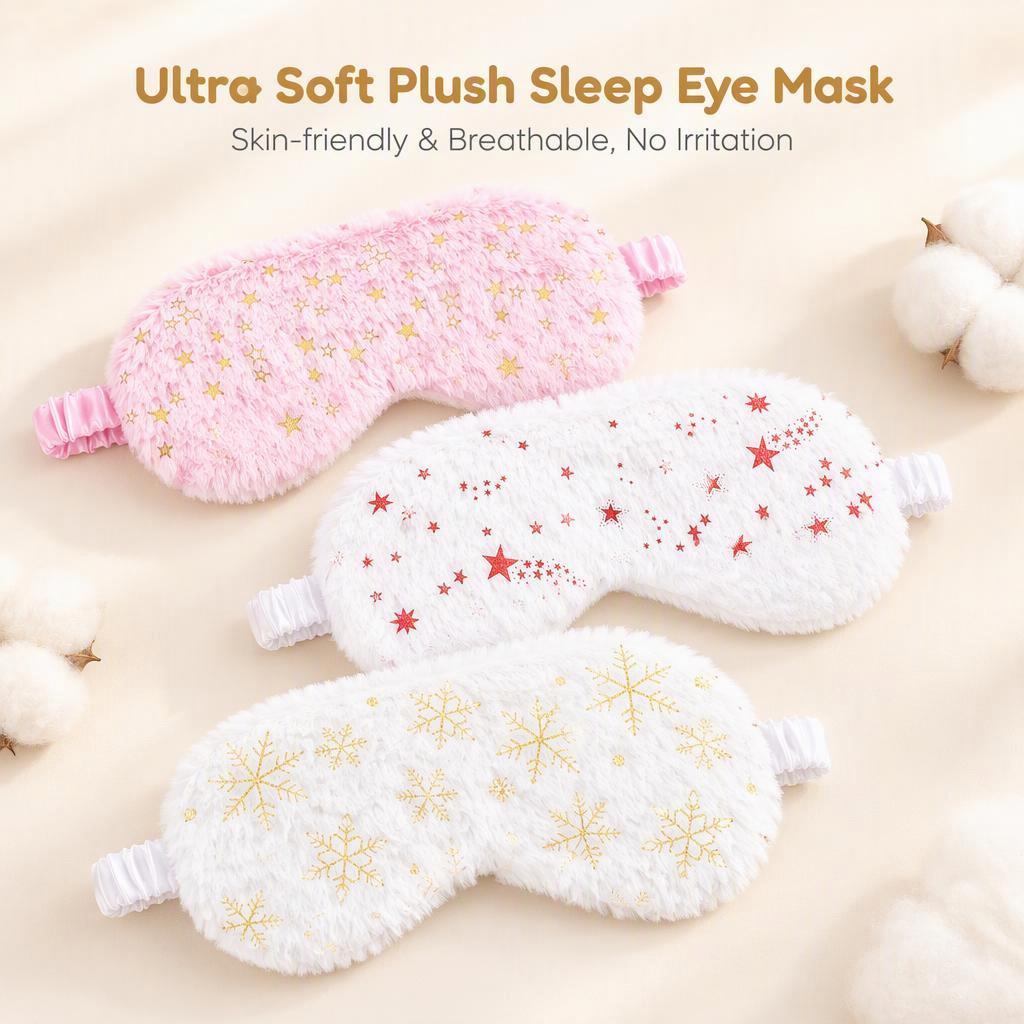 Cute Star Plush Sleep Eye Mask, Embroidered Fluffy Light Blocking Portable Eye Cover for Girls Nap Travel