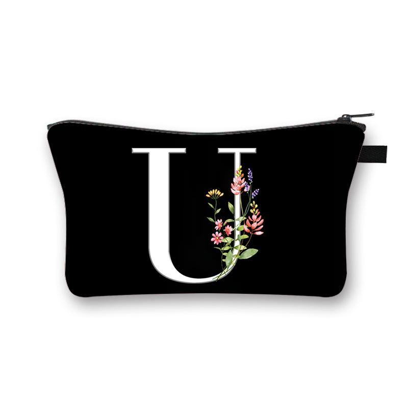 Wild Flower Alphabet Letter A-Z Makeup Bag Canvas Pouch Cosmetic Case Teacher Gift Purse