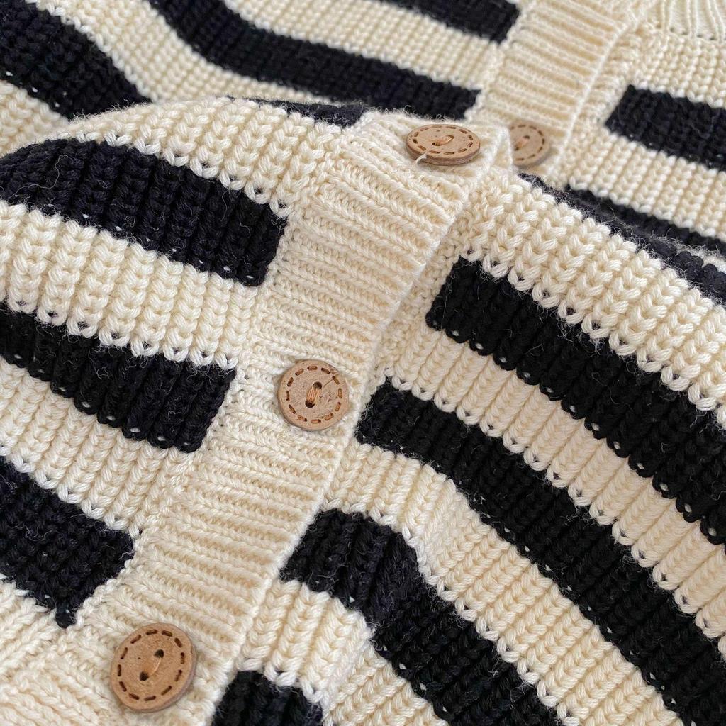 Autumn 2025 Striped Cotton Romper & Cardigan Set for Toddlers