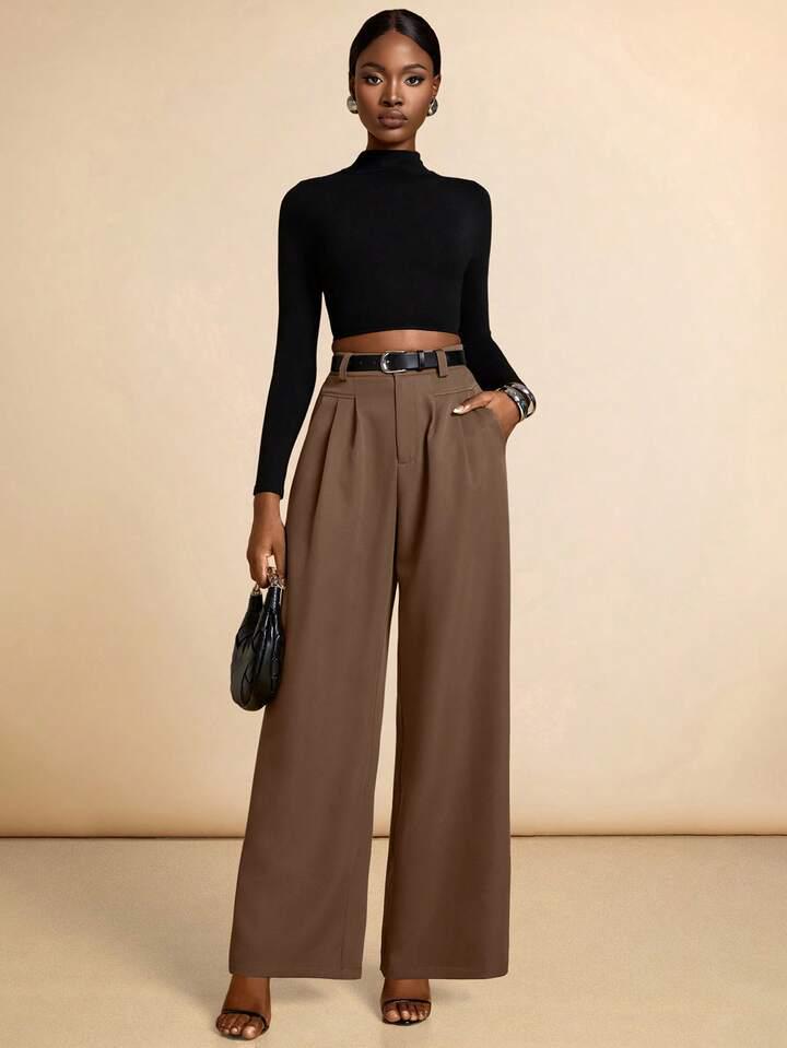 Women s High-Waisted Casual Wide-Leg Trousers Small