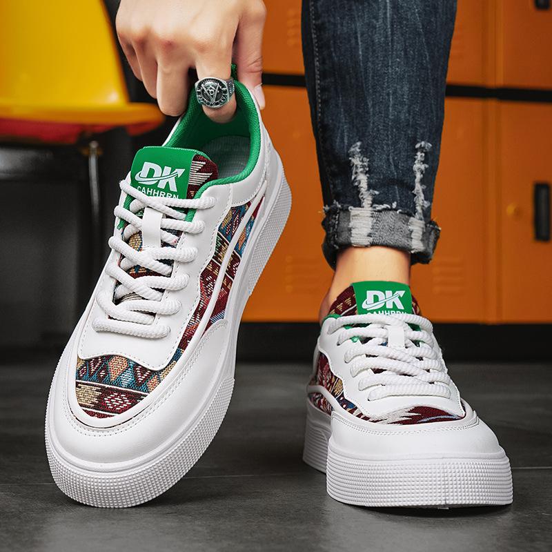 Men'S Daily Casual Color Matching Low-Top Sports Men'S Shoes Leather Splicing Cloth Surface Breathable Board Shoes