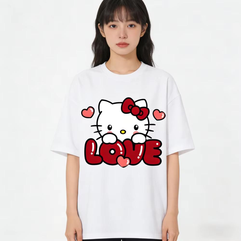 2026 new Summer Cute HelloKitty TShirts Soft Cotton Short Sleeve Tees for Parents Kids Breathable Casual Daily Outfit Tops
