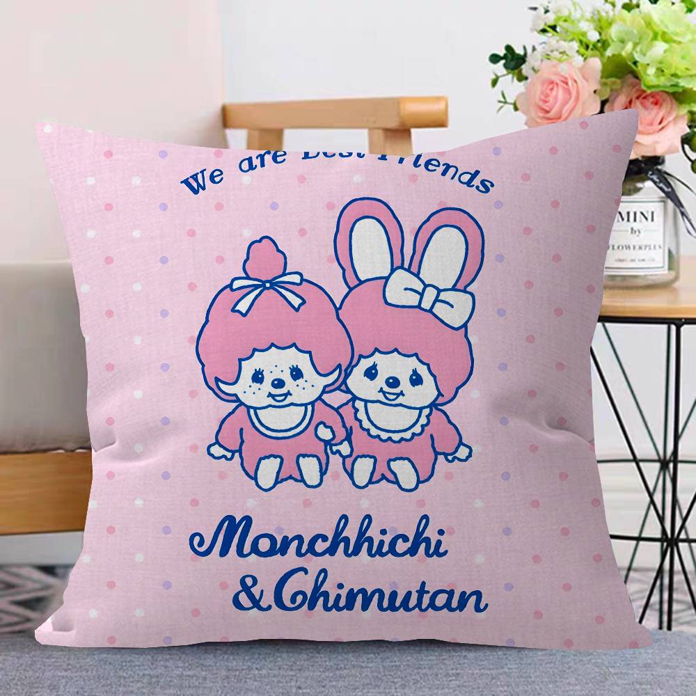 Anime M-Monchhichi Cushion Cover Car Throw Pillow Case For Sofa Car Christmas Gift 40x40cm 45x45cm