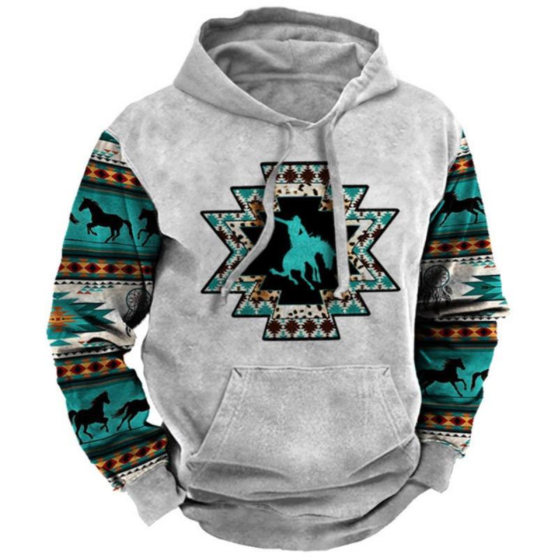 Vintage 3D Print Men's Hoodies Indian Style Pullover Oversized Casual Sweatshirt Tops Male Daily Streetwear Y2k Clothing For Men