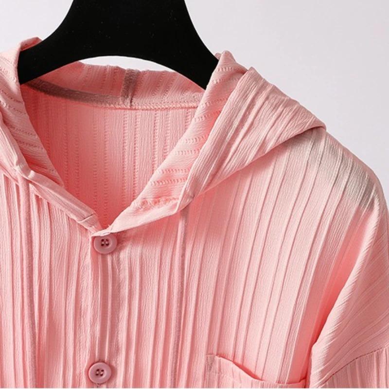 Long Sleeve Lightweight Loose Women Shirt Hooded Sun Protection Versatile Blouse Spring Autumn Retro Casual Solid Shirt