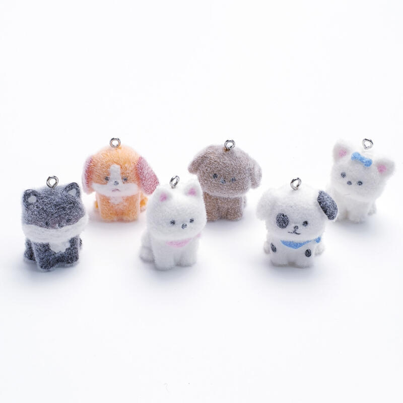 Flocking Fluffy Puppy Keychain Accessory (Type 6) pink scarf