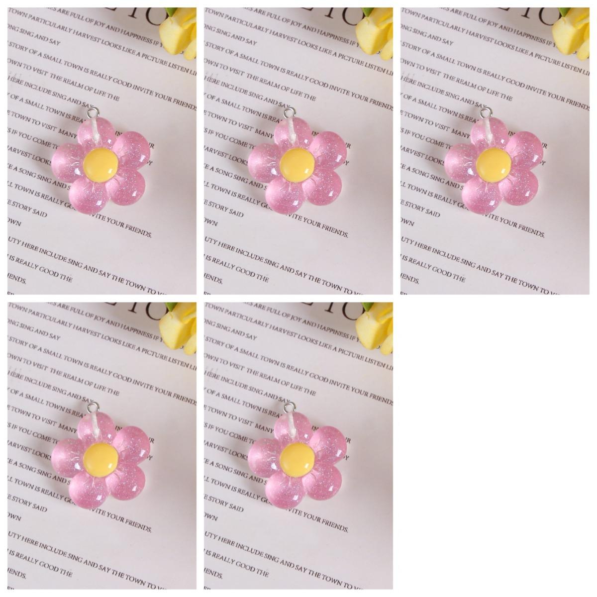 BEPAN 5pcs Transparent Glitter Five Petal Flowers DIY Jewelry Accessories Colorful Resin Shiny Flowers Keychain Pendant Decorations