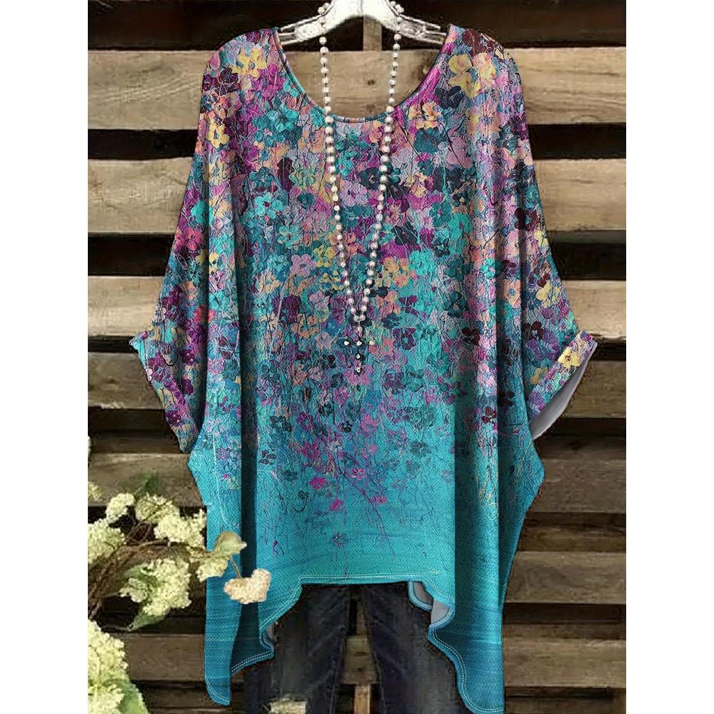 2025 Bohemian Chic Oversized Minimalist Cute Panda Print Irregular Hem Round Neck T-Shirt Stylish and Versatile Machine Washable