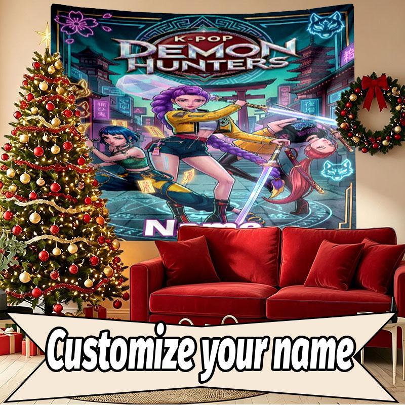 Custom Name Personalized Demon Hunters Kpop Print Tapestry, Wall Art Decor, Bedroom, Dorm, Apartment, LivingRoom, Party Backdrop, Gift for Birthday