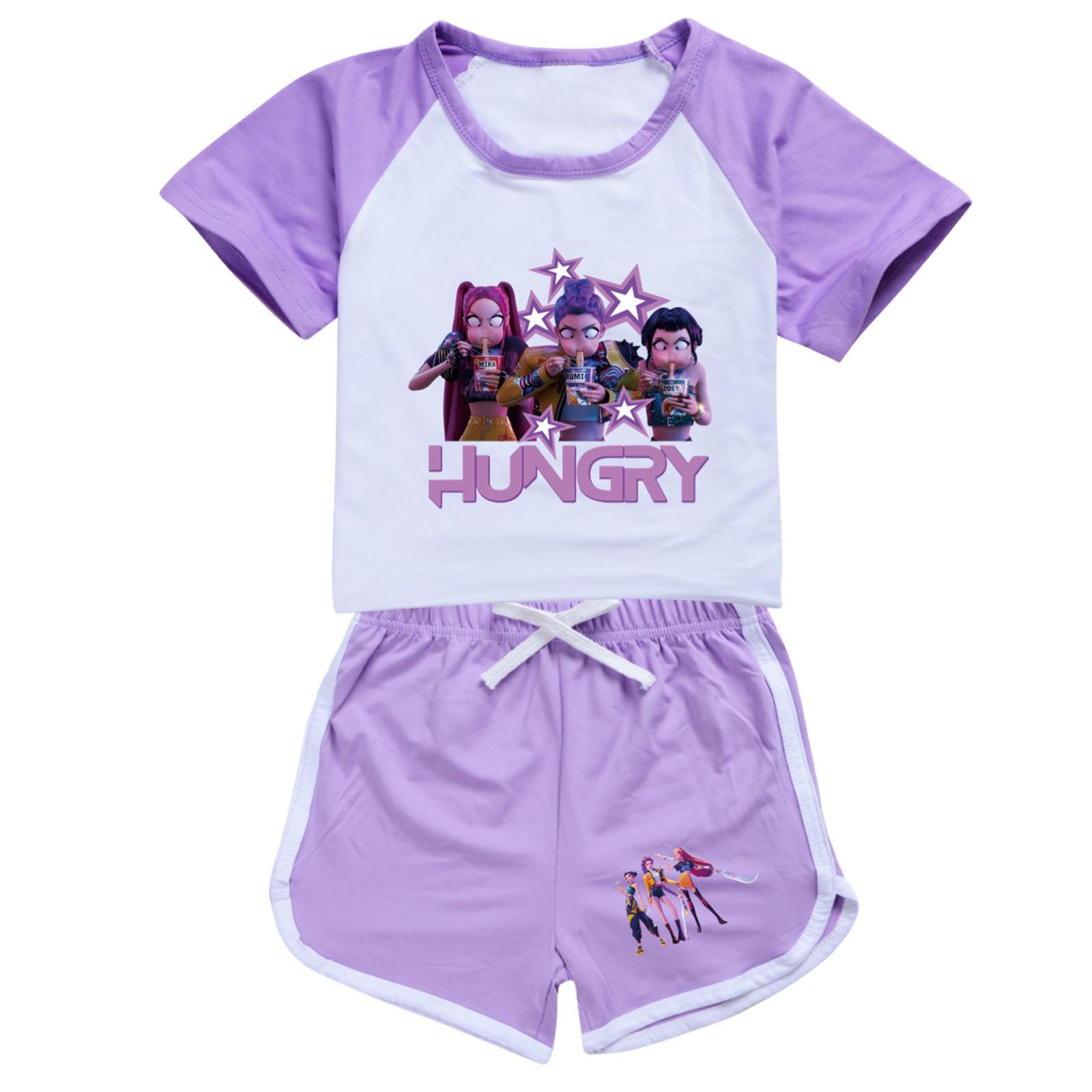 

Детская летняя спортивная футболка и шорты, комплект из 2 предметов, спортивный костюм, комплект одежды с коротким рукавом и принтом, кроп-топы 100 фиолетовый