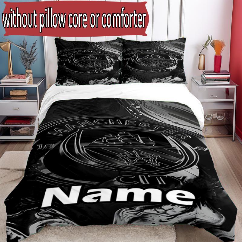 3pcs Duvet Cover Set (1*Duvet Cover + 2*Pillowcase, Without Core), Custom Name Manchester City FC Pattern Bedding Set, Home Bedroom Decor Gift