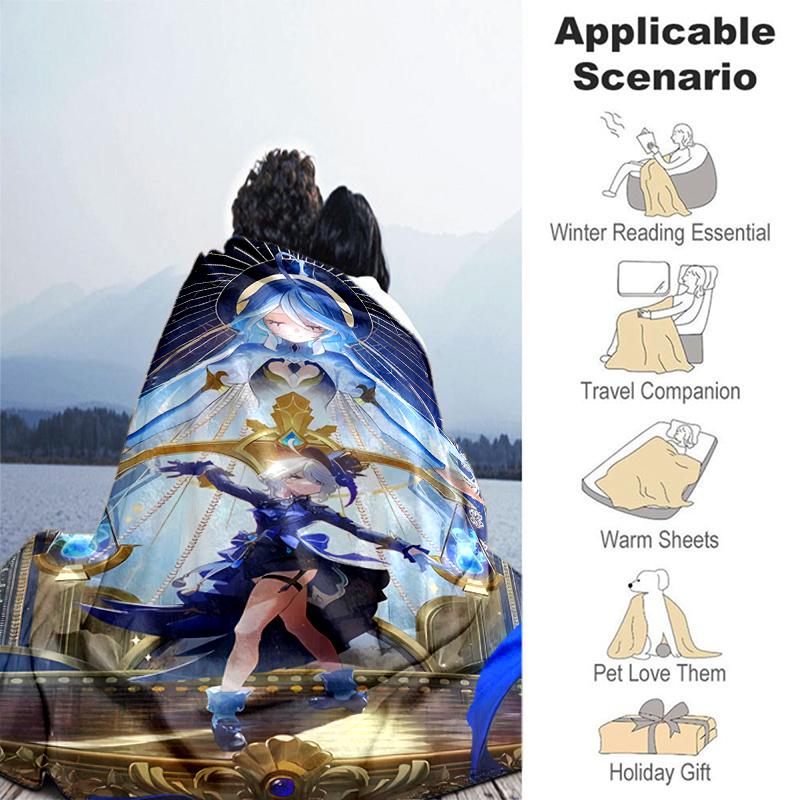 1pc Blanket Genshin Impact Furina Print Design, Lightweight Blanket for Sofa, Bed- Soft &Warm, Gift for All Seasons like Christmas, Halloween