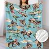 A Charming Vintage Denim Riding Print Flannel Blanket - Suitable for All Seasons, Soft And Comfortable, Featuring a Blue Western Desert Design with Ca