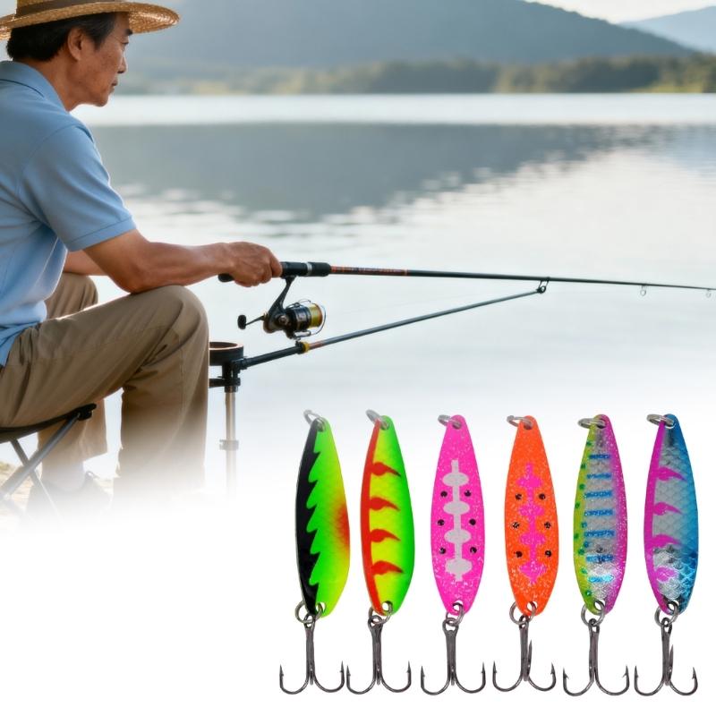 Swimming Fishing Spoons Lures Treble Hook Set Curved Hard Fish Baits Metal Construction Fishing Sequins Lures Baits