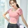 Women's Quick-Dry High-Waisted Faux Two-Piece Yoga Set with Chest Pads - Summer Short-Sleeved Top and Shorts