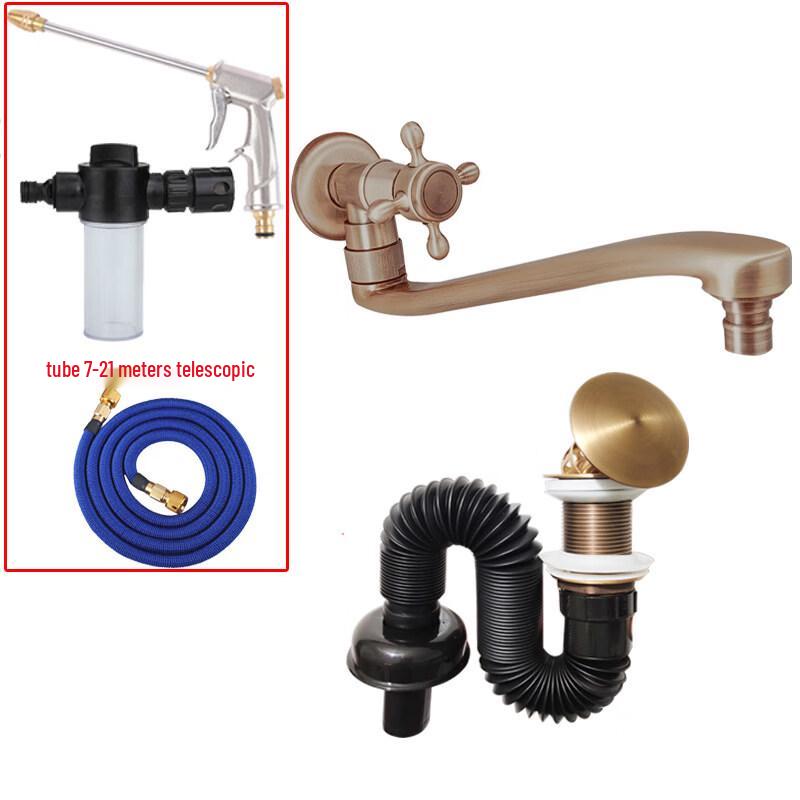 TLXT Antique Extended Brass Mop Sink Faucet with Spray Nozzle