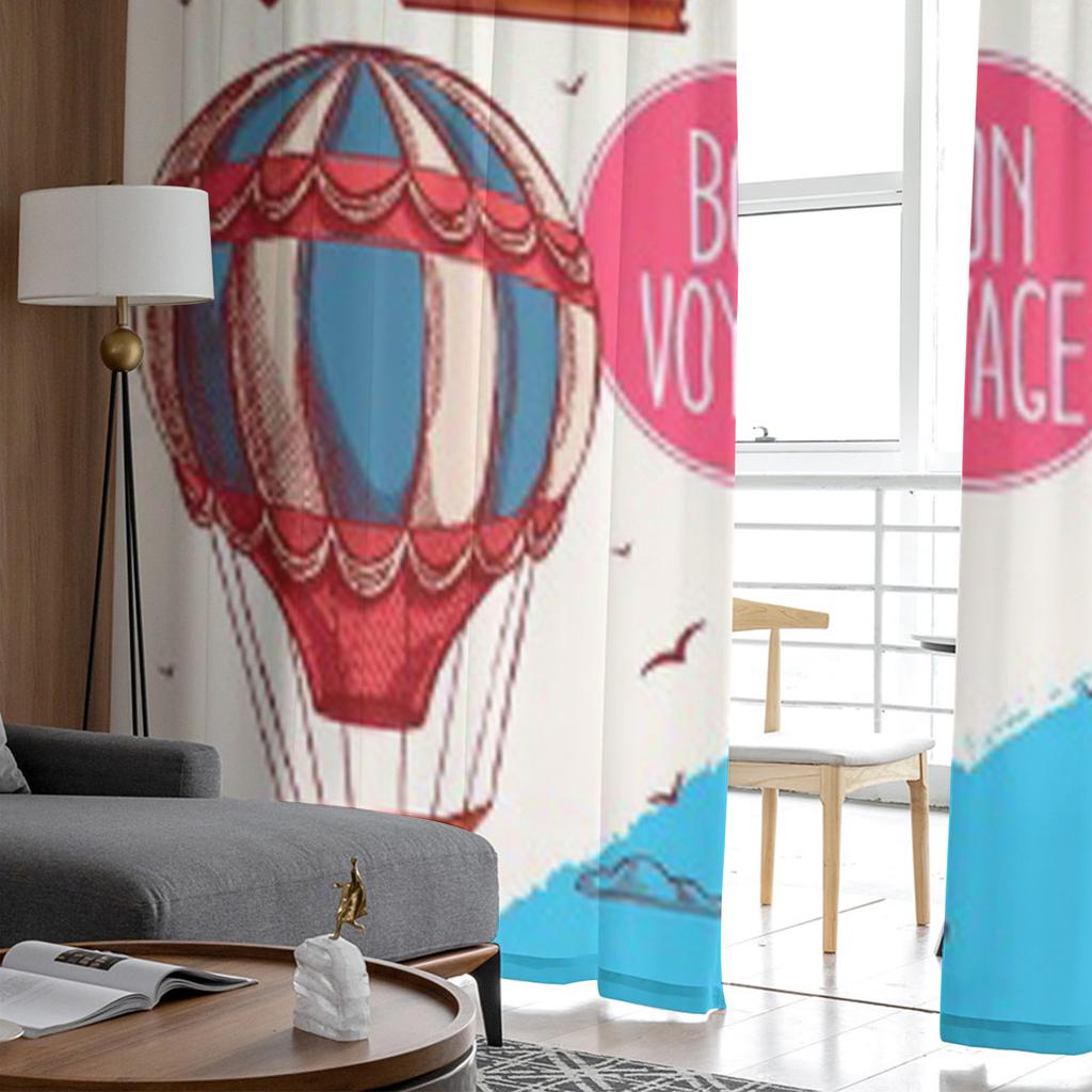 Vintage Bunte Luftballons Fliegen Am Himmel Wolken Vögel Chiffon Transparente Vorhänge Wohnzimmer Schlafzimmer Fenster Voiles Tüllvorhang