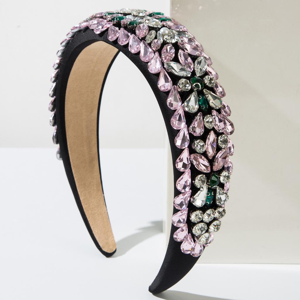 Luxurious Colorful Crystal Headband Teardrop Gemstone Padded Hairband Baroque Chunky Headpiece Statement Hair Accessories